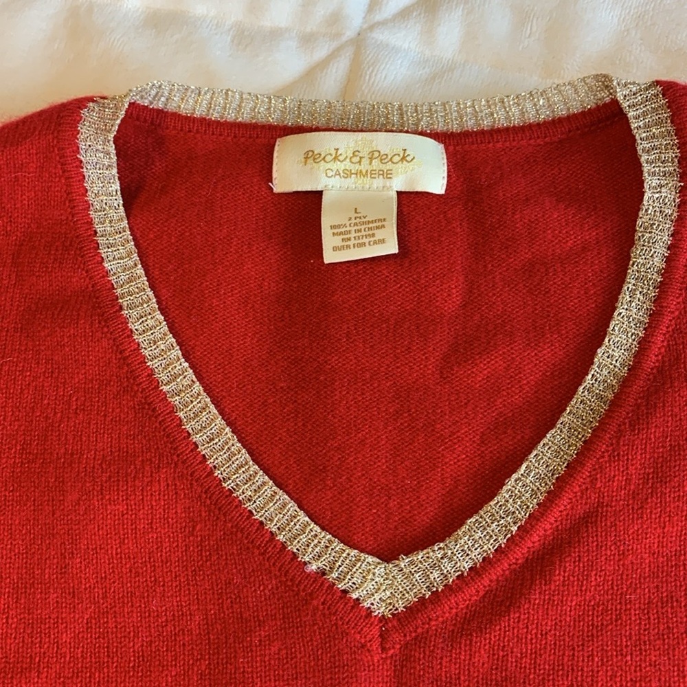 100% Cashmere 2 ply Peck and Peck Red Sweater - Picture 4 of 11